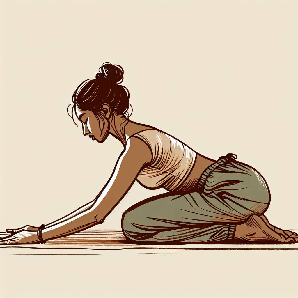 Person in child's pose with arms extended forward, hips resting on heels, forehead to floor